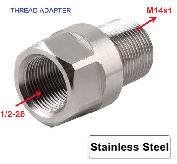 1/2-28 Female to M14x1 Male Stainless Steel Thread Adapter