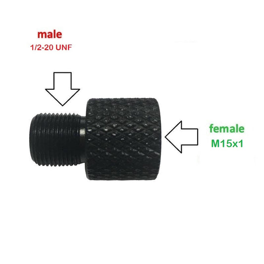 M15x1 Female to 1/2-20 UNF Male Black Stainless Steel Thread Adapter